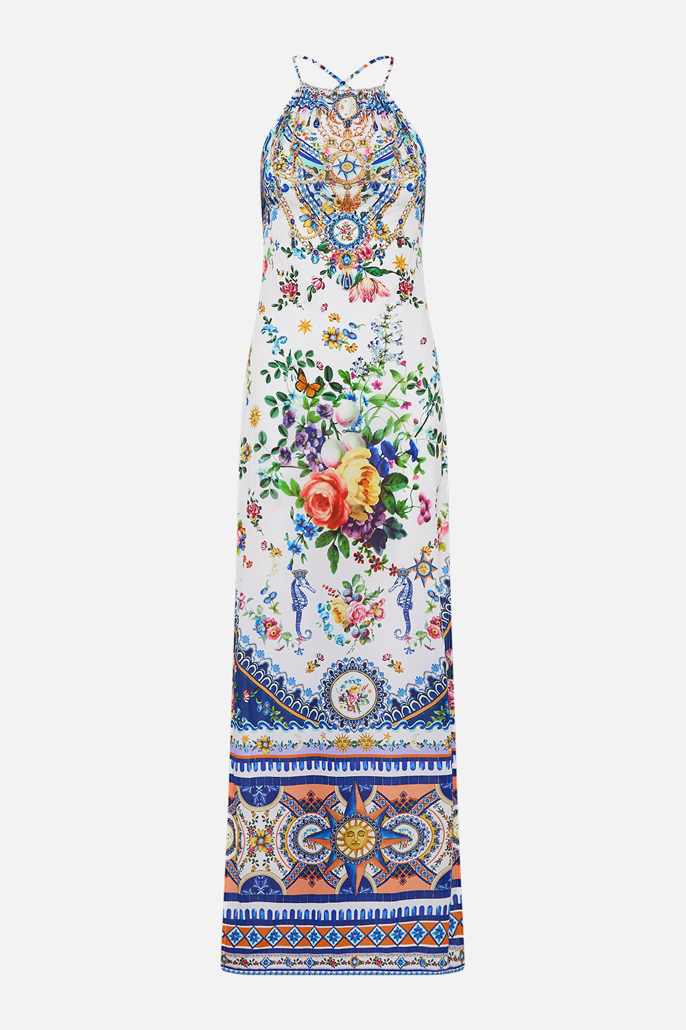 The CAMILLA High Neck Maxi Dress With Tie Back in our Tiles Darls print.
