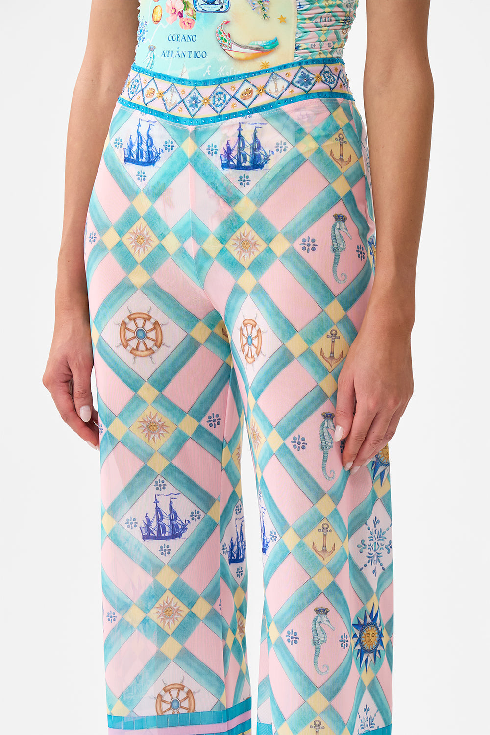 The CAMILLA Mesh Straight Leg Pant in our Just Coasting print.