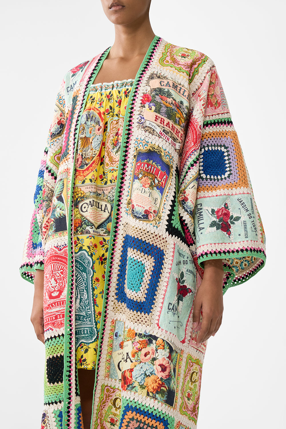 CROCHET PATCHED KIMONO COAT SOAP OPERA