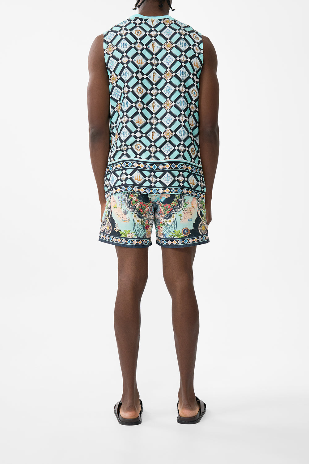 The CAMILLA Relaxed Fit Tank With Silk Contrast Back in our Folk Afloat print.