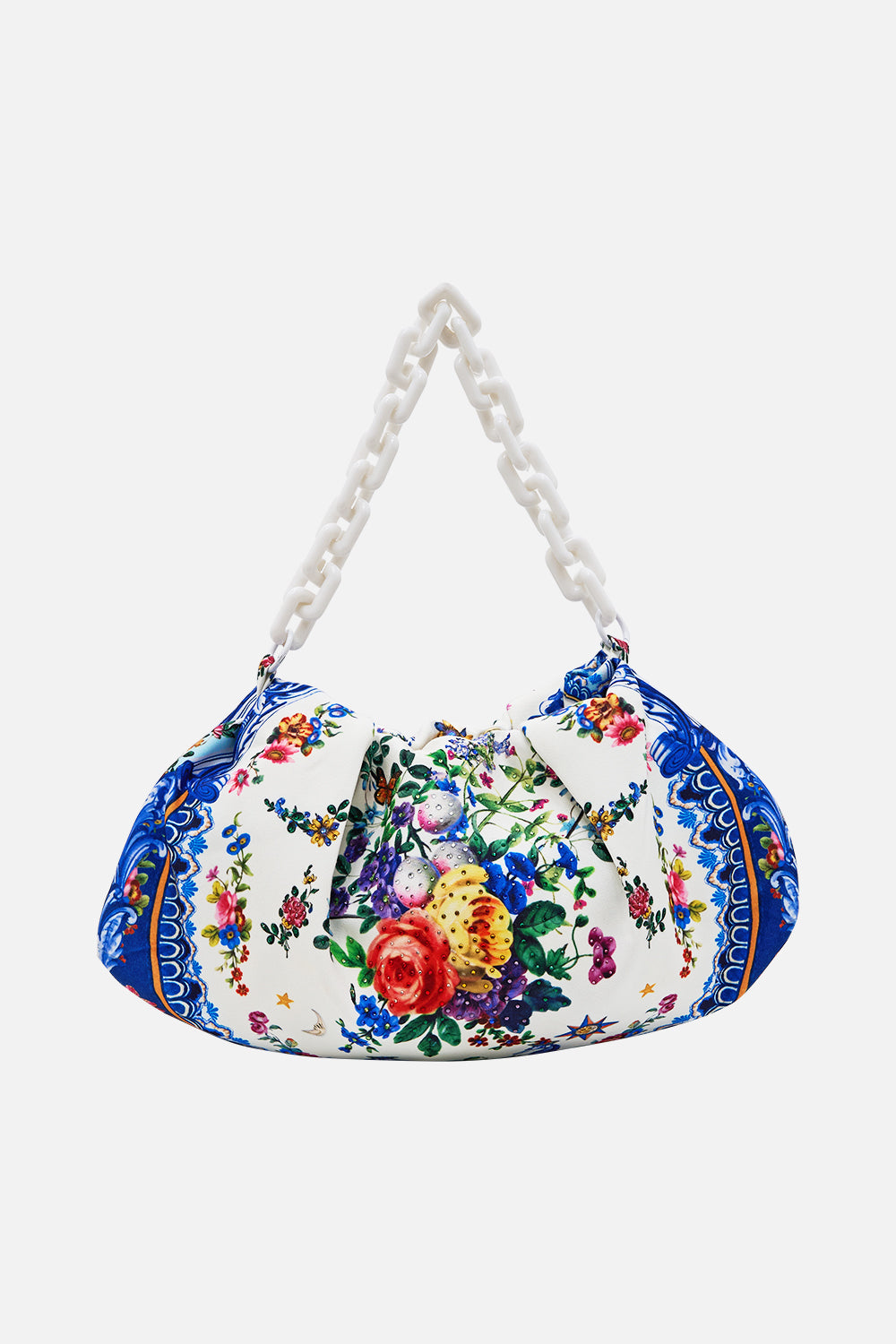 The CAMILLA Oversized Clutch With Chain in our Tiles Darls print.