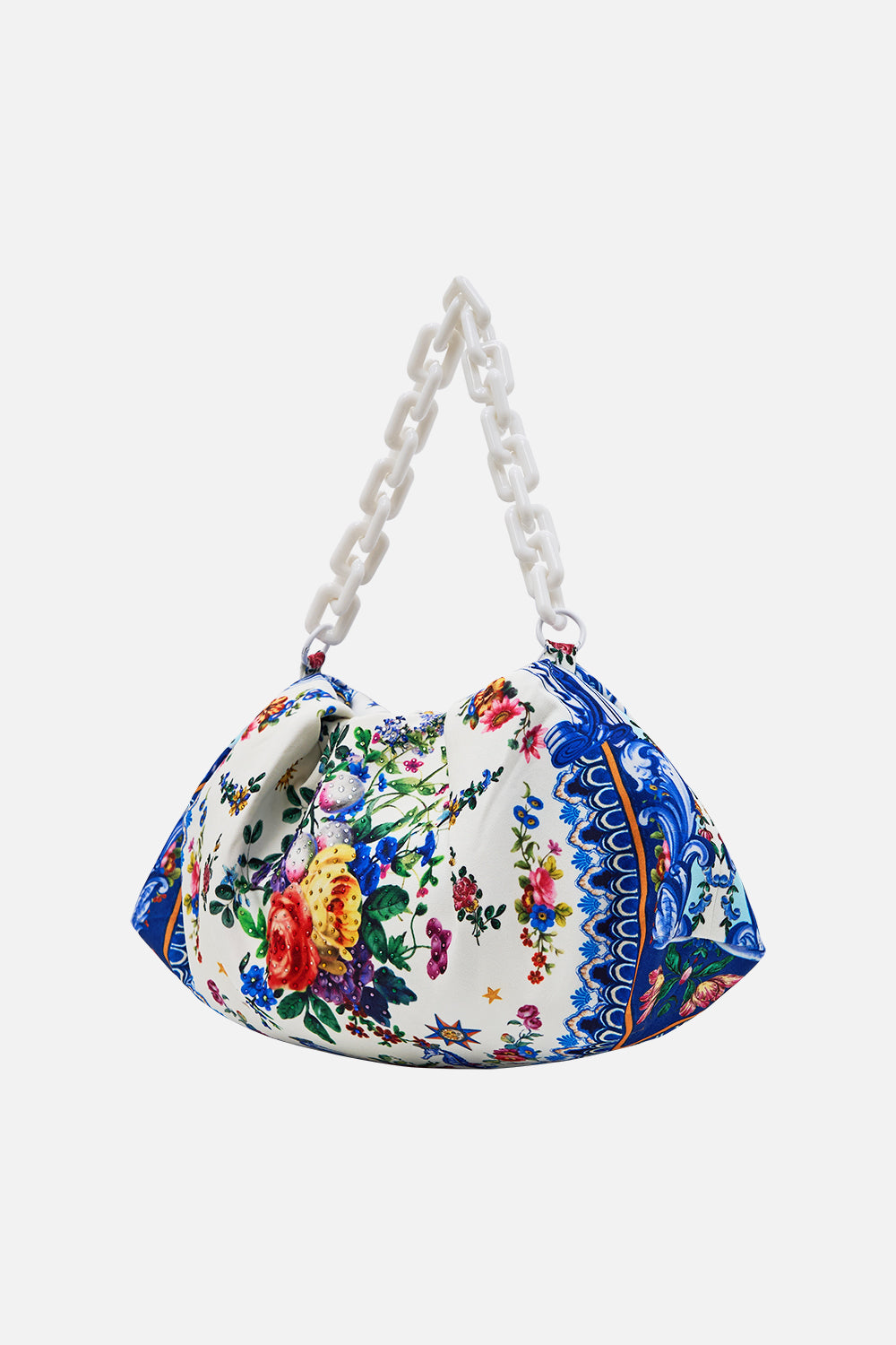 The CAMILLA Oversized Clutch With Chain in our Tiles Darls print.