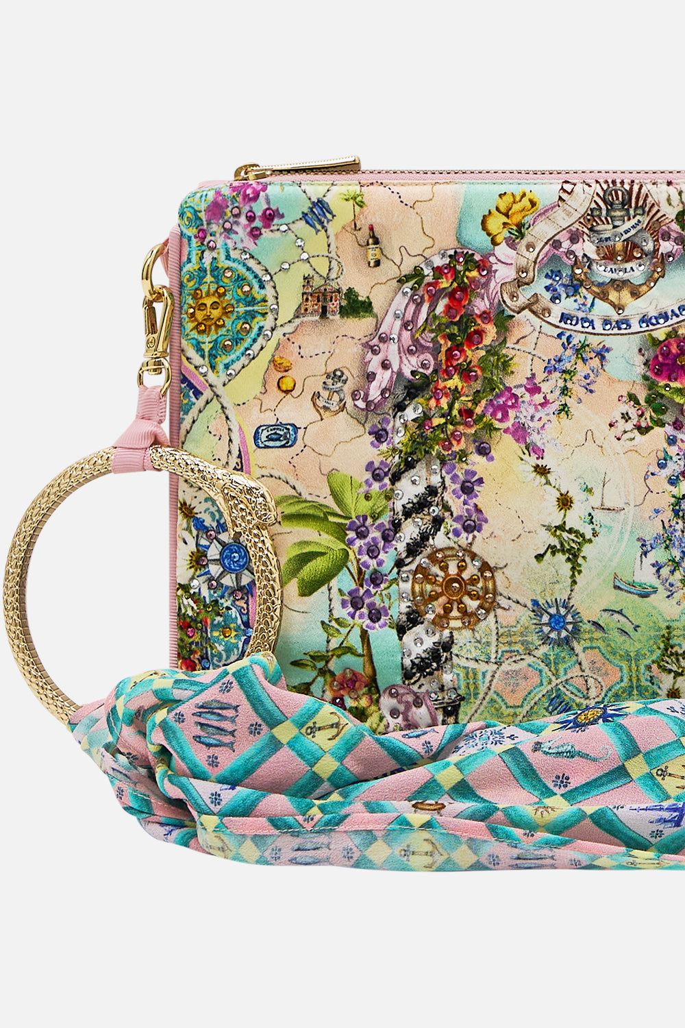 The CAMILLA Ring Scarf Clutch in our Just Coasting print.