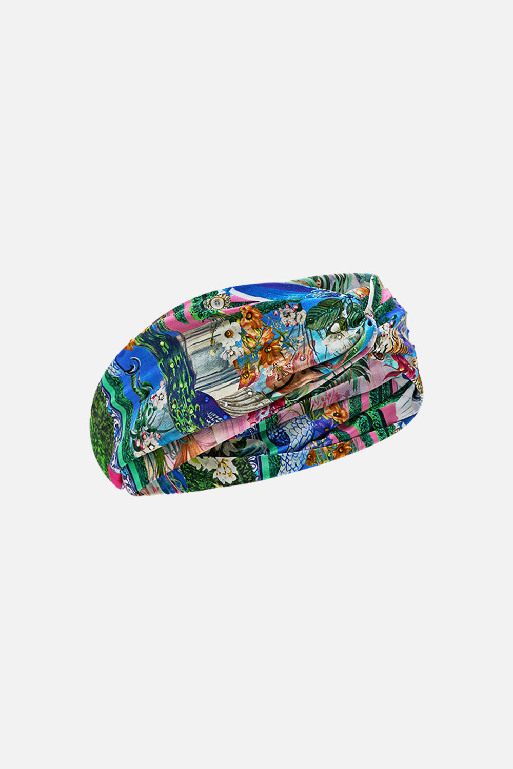 The CAMILLA Woven Twist Headband in our Spirit Of Santa Maria print.