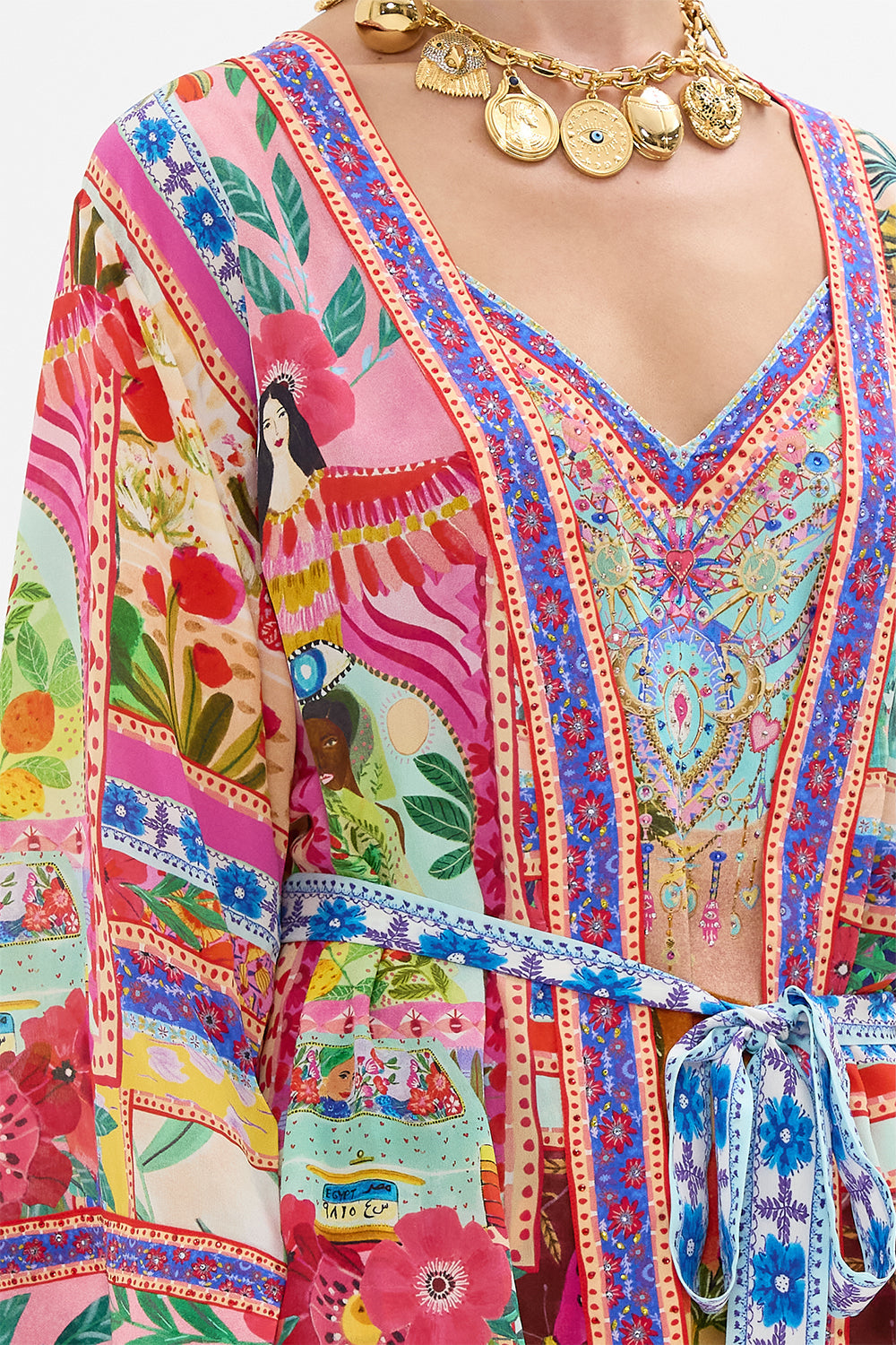 CAMILLA Short Kimono Wrap Roeqiyas Realm print.