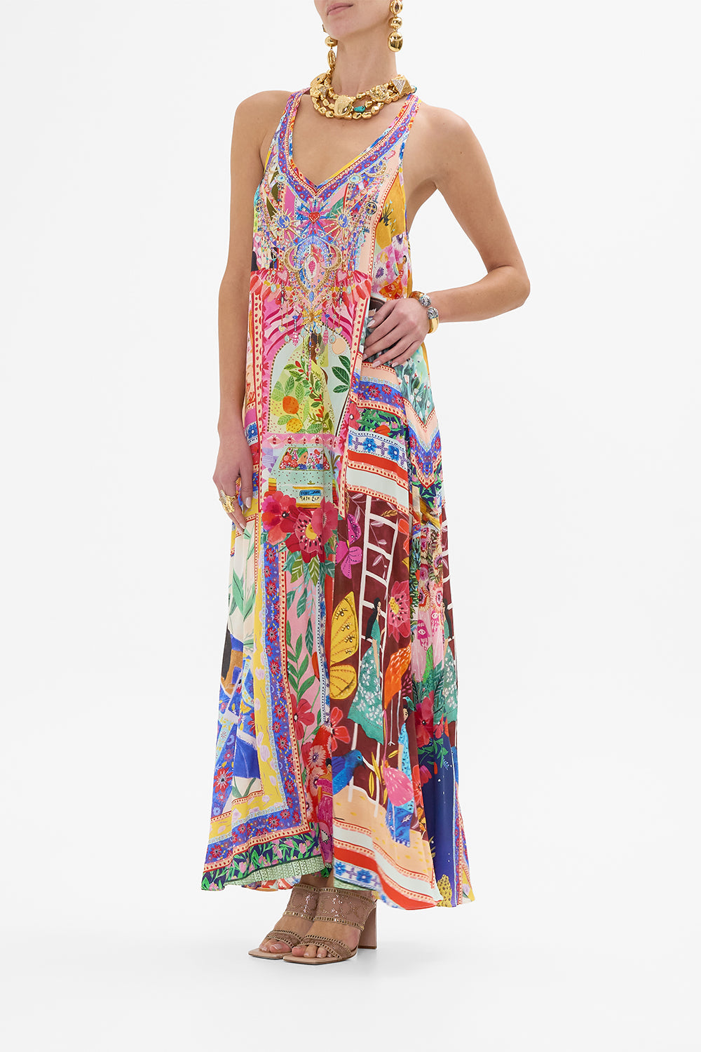 CAMILLA V Neck Racerback Dress in Roeqiyas Realm print.