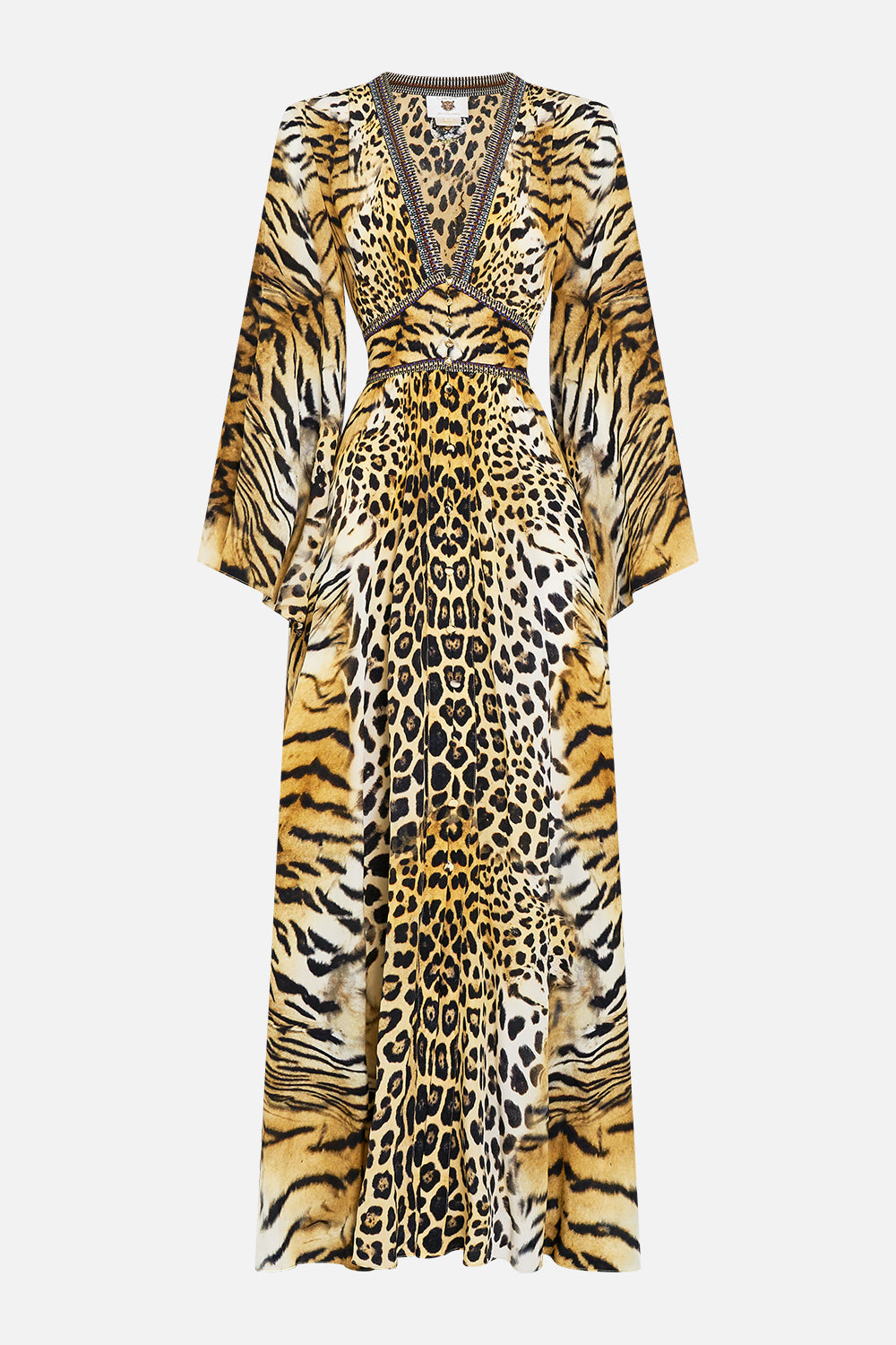 KIMONO SLEEVE DRESS WITH SHIRRING DETAIL JAGUAR