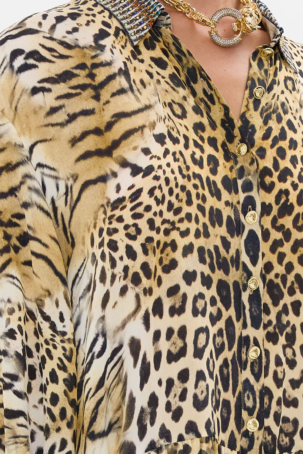 LONG SLEEVE TIERED SHORT DRESS JAGUAR