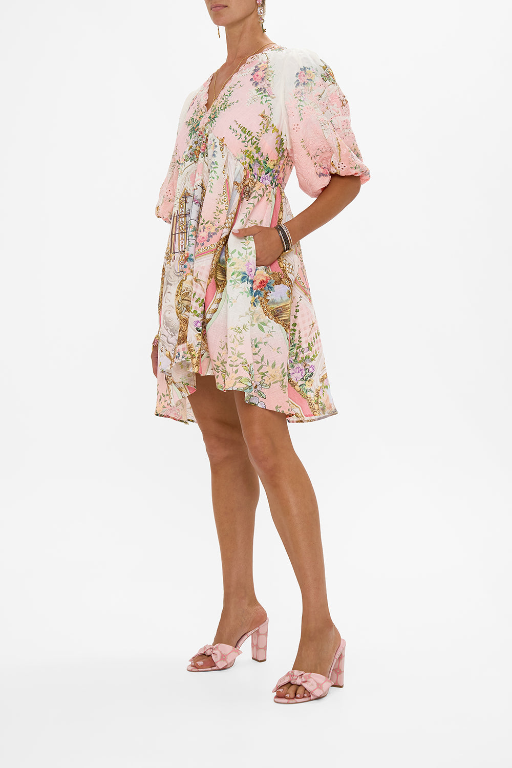 V NECK PUFF SLEEVE SHORT DRESS LISBON LULLABY