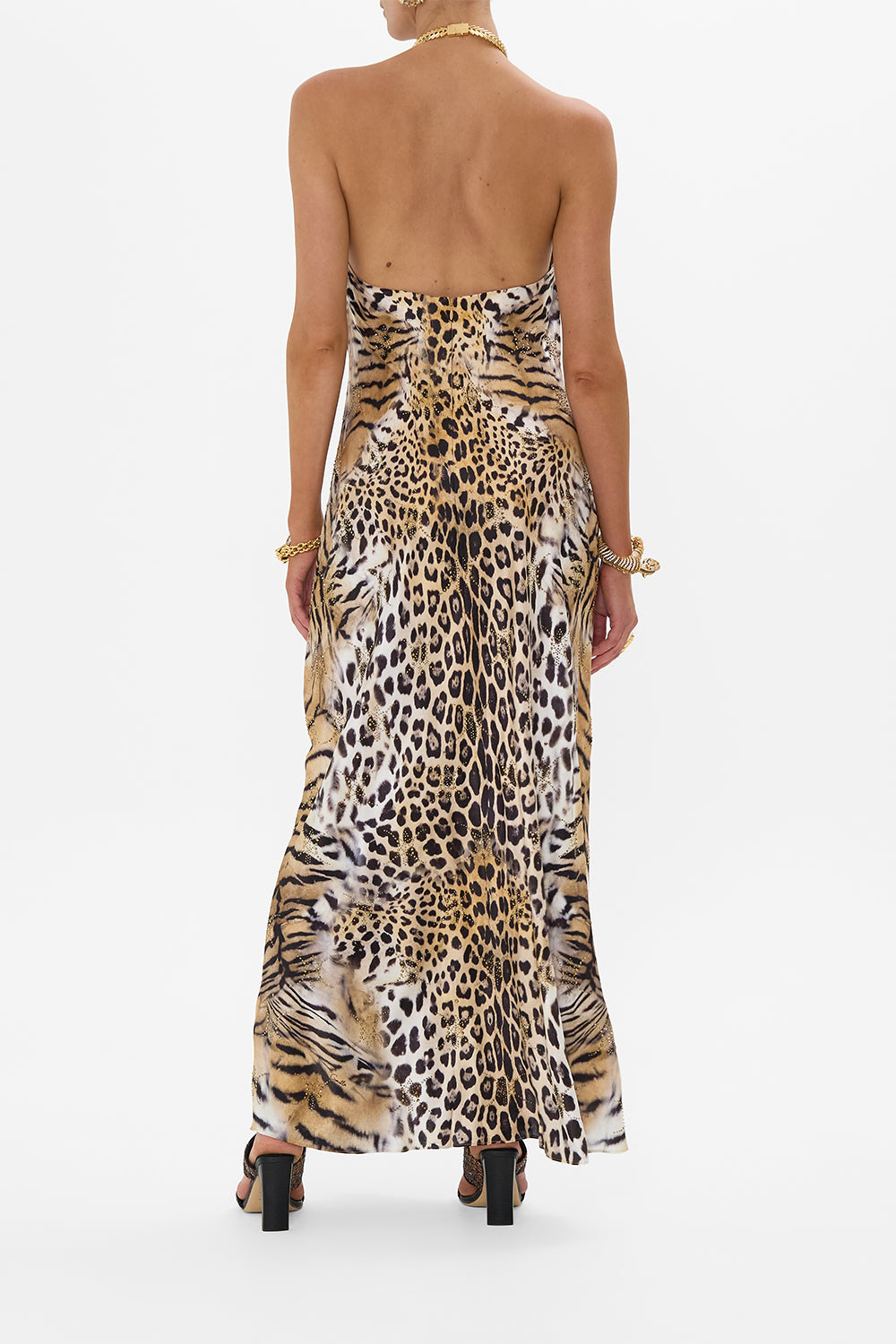 DRAPED LONG DRESS WITH NECKPIECE JAGUAR