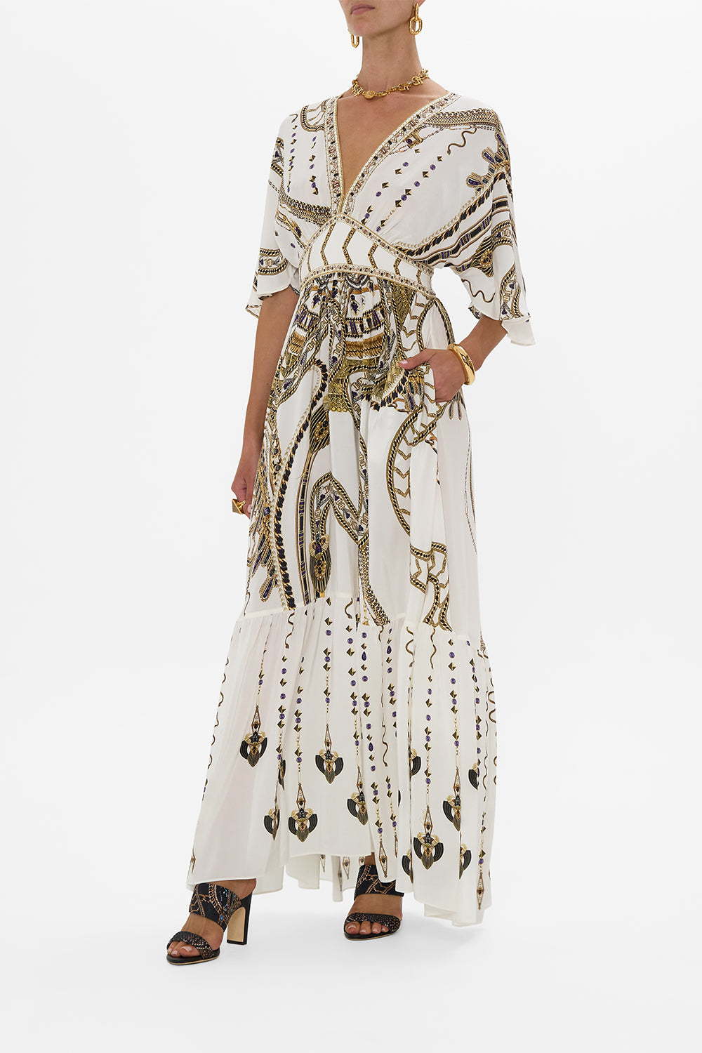 WAISTED DRESS WITH HEM RUFFLE GODDESS ENERGY