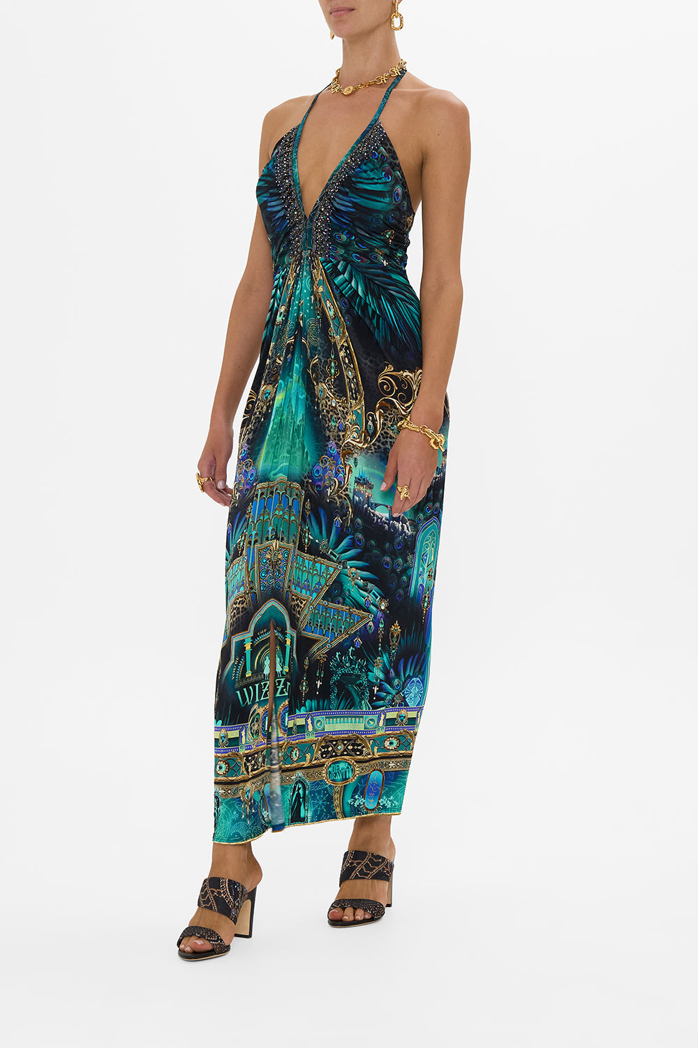 V NECK GATHERED JERSEY DRESS DEFY GRAVITY