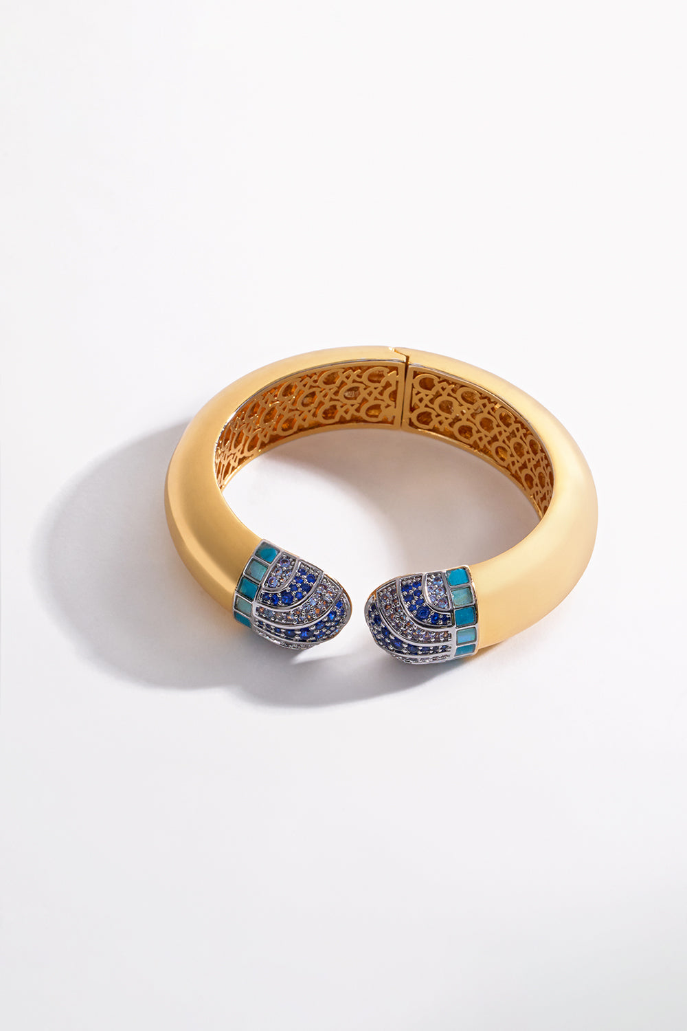 CAMILLA Gold Bangle in Sacred Symbols print.