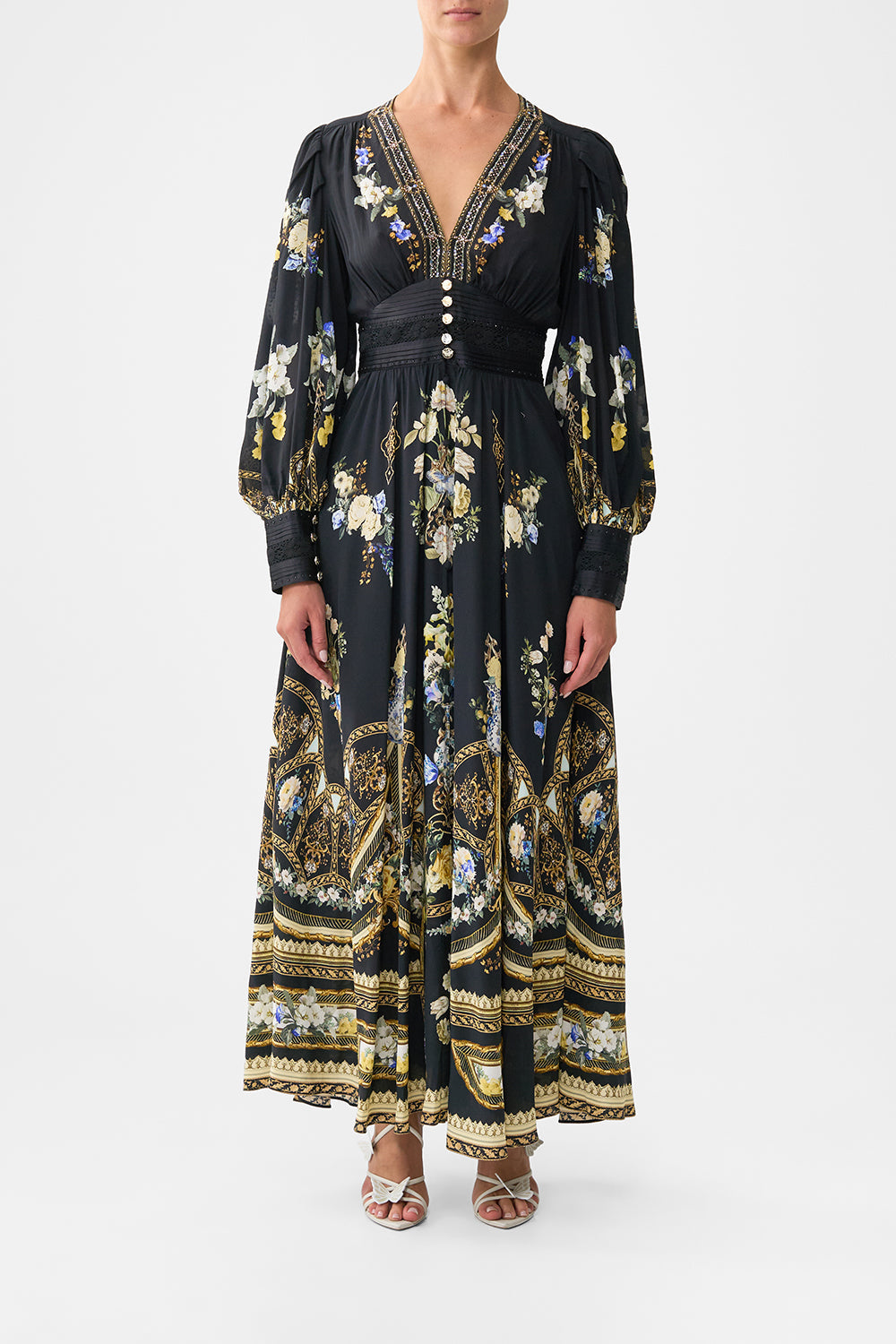 SHAPED WAISTBAND DRESS WITH GATHERED SLEEVES OTTOMAN ELEGANCE