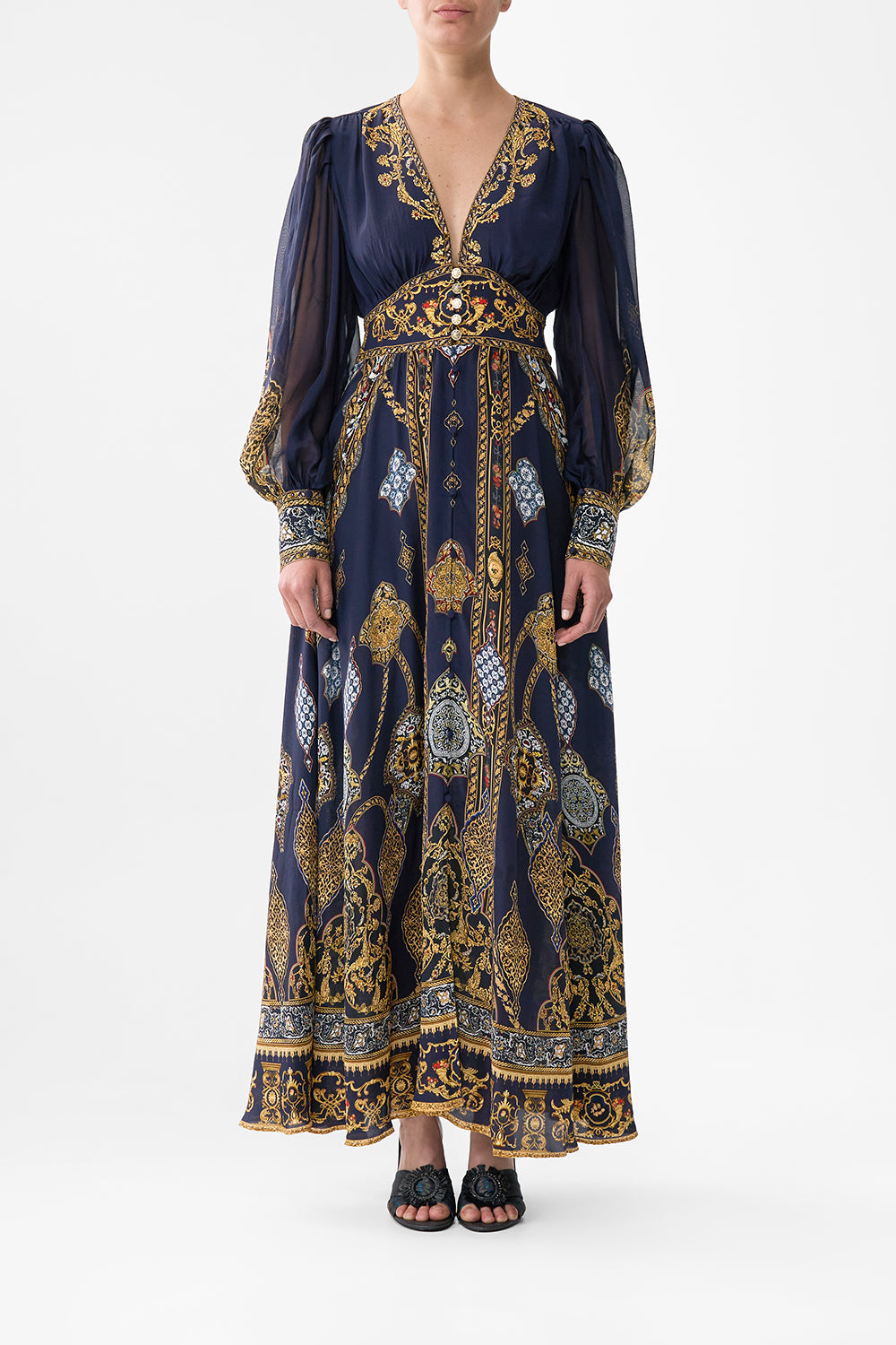 SHAPED WAISTBAND DRESS WITH GATHERED SLEEVES THE IMPERIAL GATE