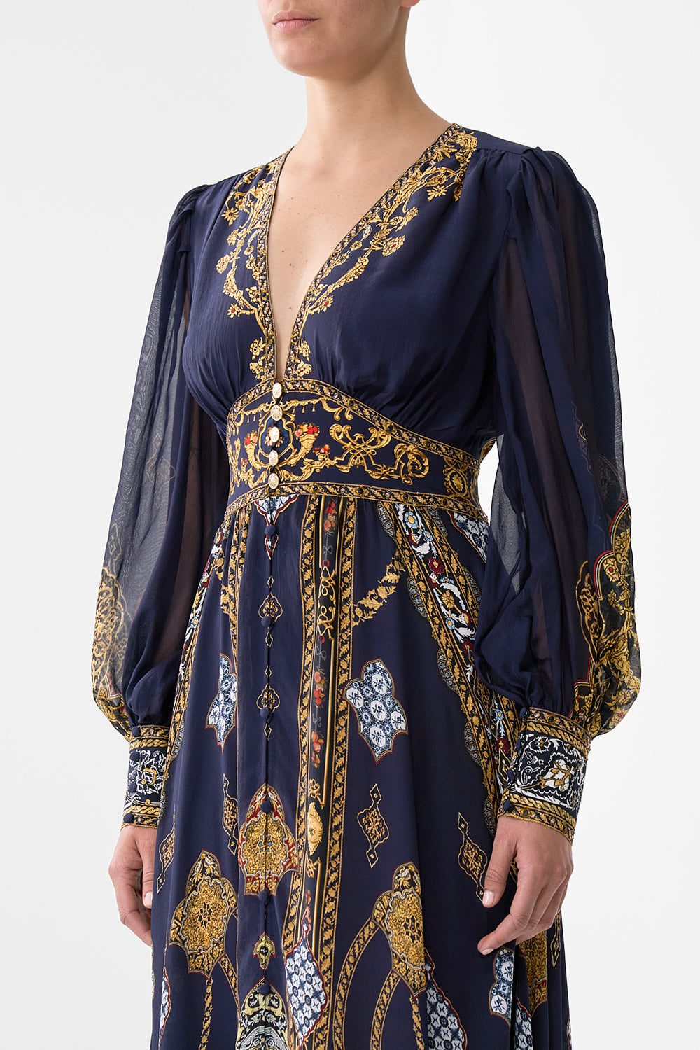 SHAPED WAISTBAND DRESS WITH GATHERED SLEEVES THE IMPERIAL GATE