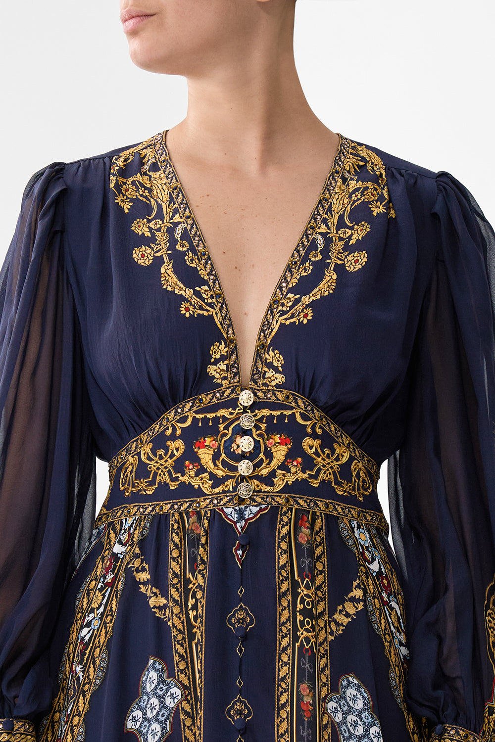 SHAPED WAISTBAND DRESS WITH GATHERED SLEEVES THE IMPERIAL GATE