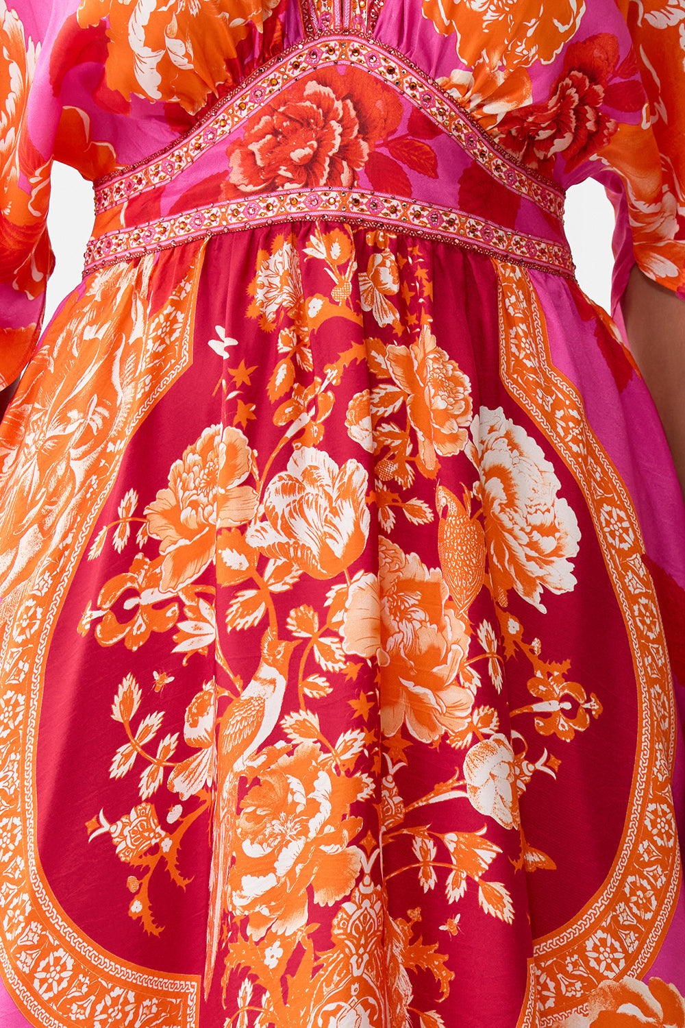 WAISTED DRESS WITH HEM RUFFLE TILES OF TÜRKIYE