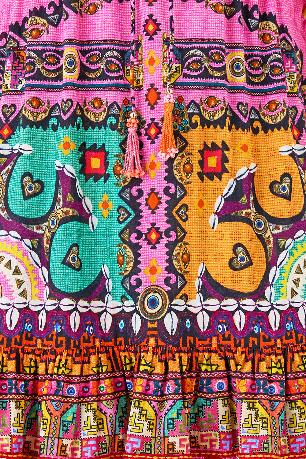 SHORT V NECK EMBROIDERED DRESS PATCHWORK PANORAMA