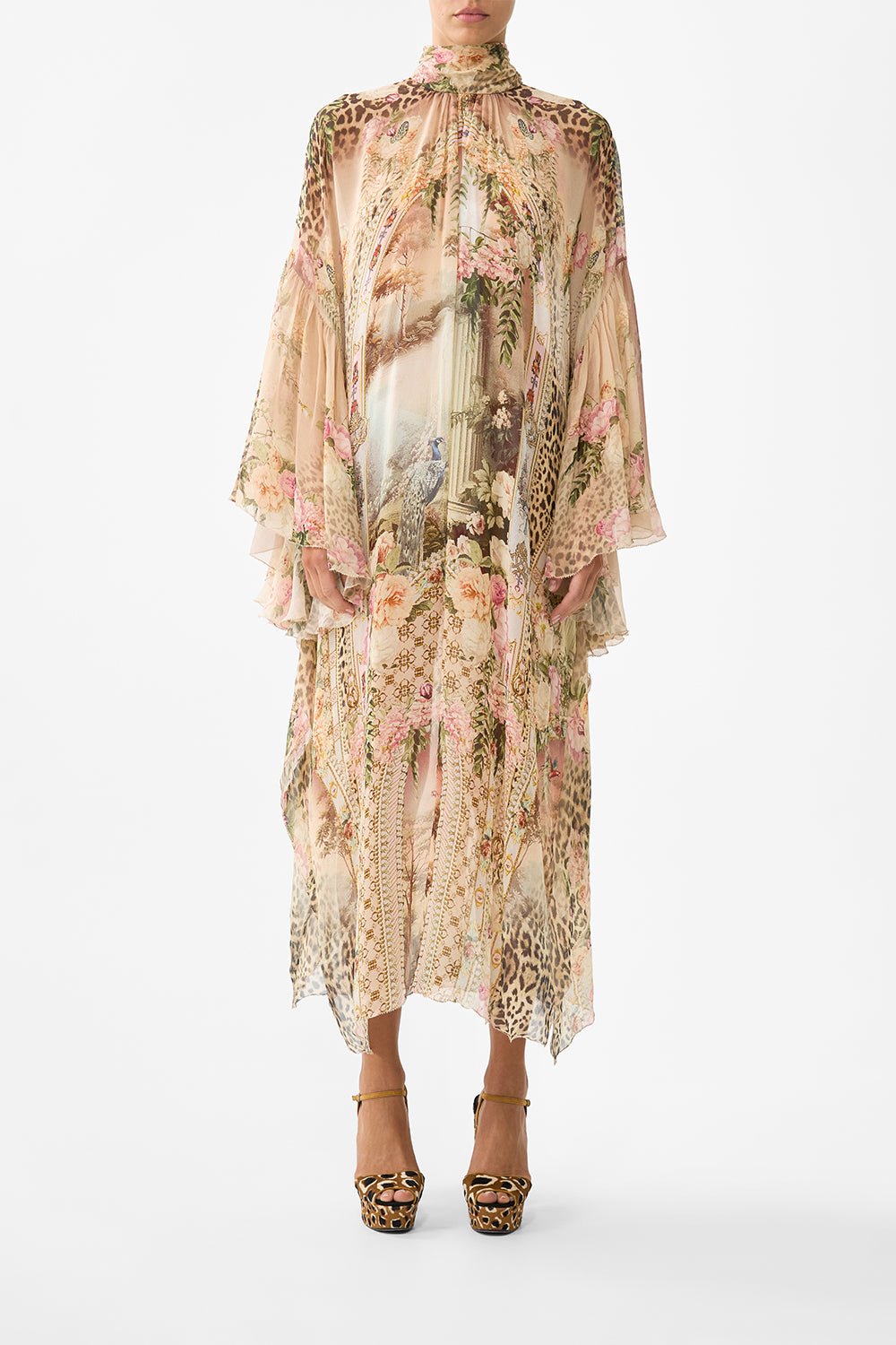 HIGH NECK RUFFLE KAFTAN WATERCOLOUR WONDERLAND