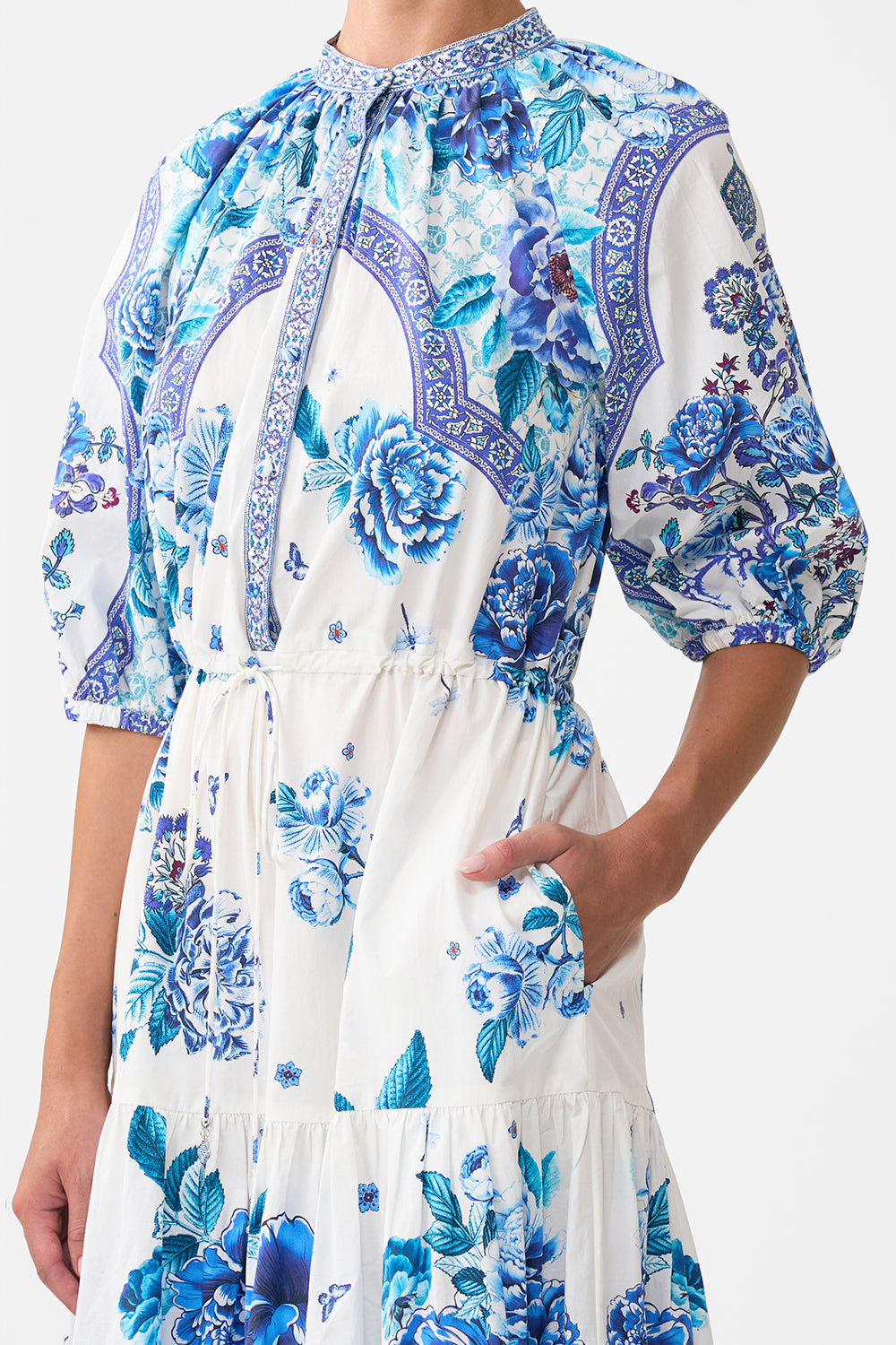 PUFF SLEEVE MIDI SHIRT DRESS A CERAMIC GARDEN