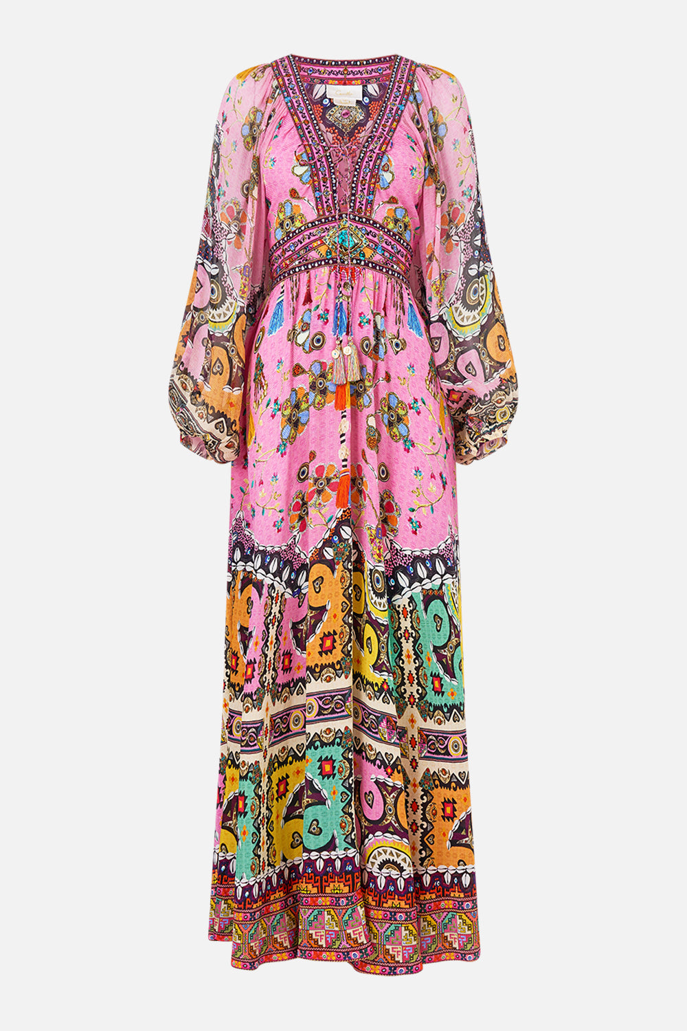 LACE UP FRONT LONG DRESS PATCHWORK PANORAMA