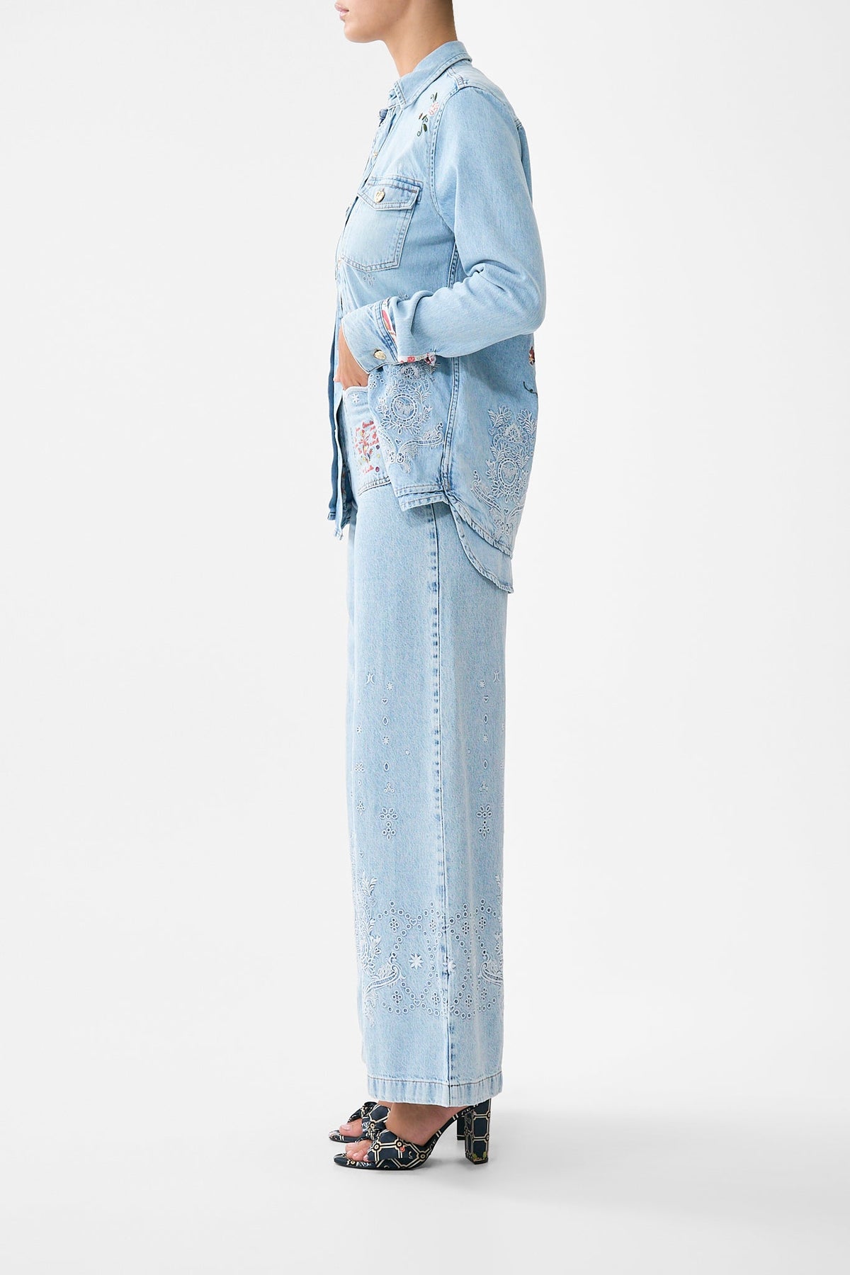 The CAMILLA Luna Kitsch Stitch High Rise Wide Leg Jean in our Denim print.