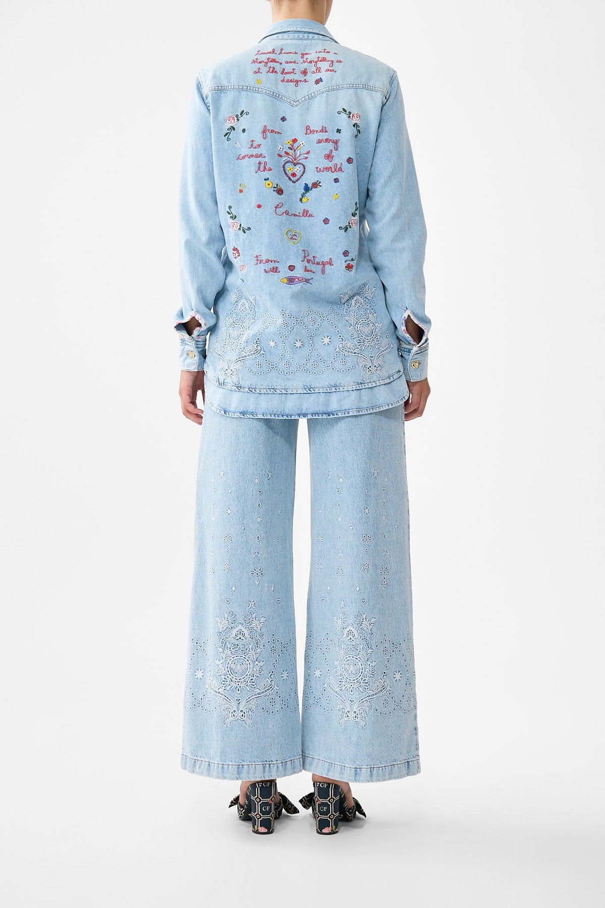 The CAMILLA Luna Kitsch Stitch High Rise Wide Leg Jean in our Denim print.