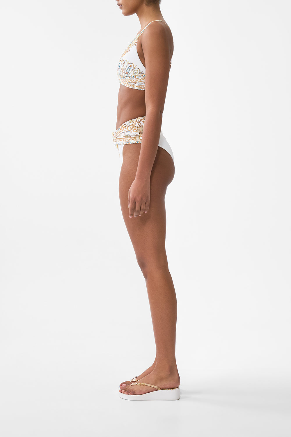 HIGH WAIST BIKINI BOTTOM WITH PLEAT WAIST TRIM OTTOMAN DYNASTY