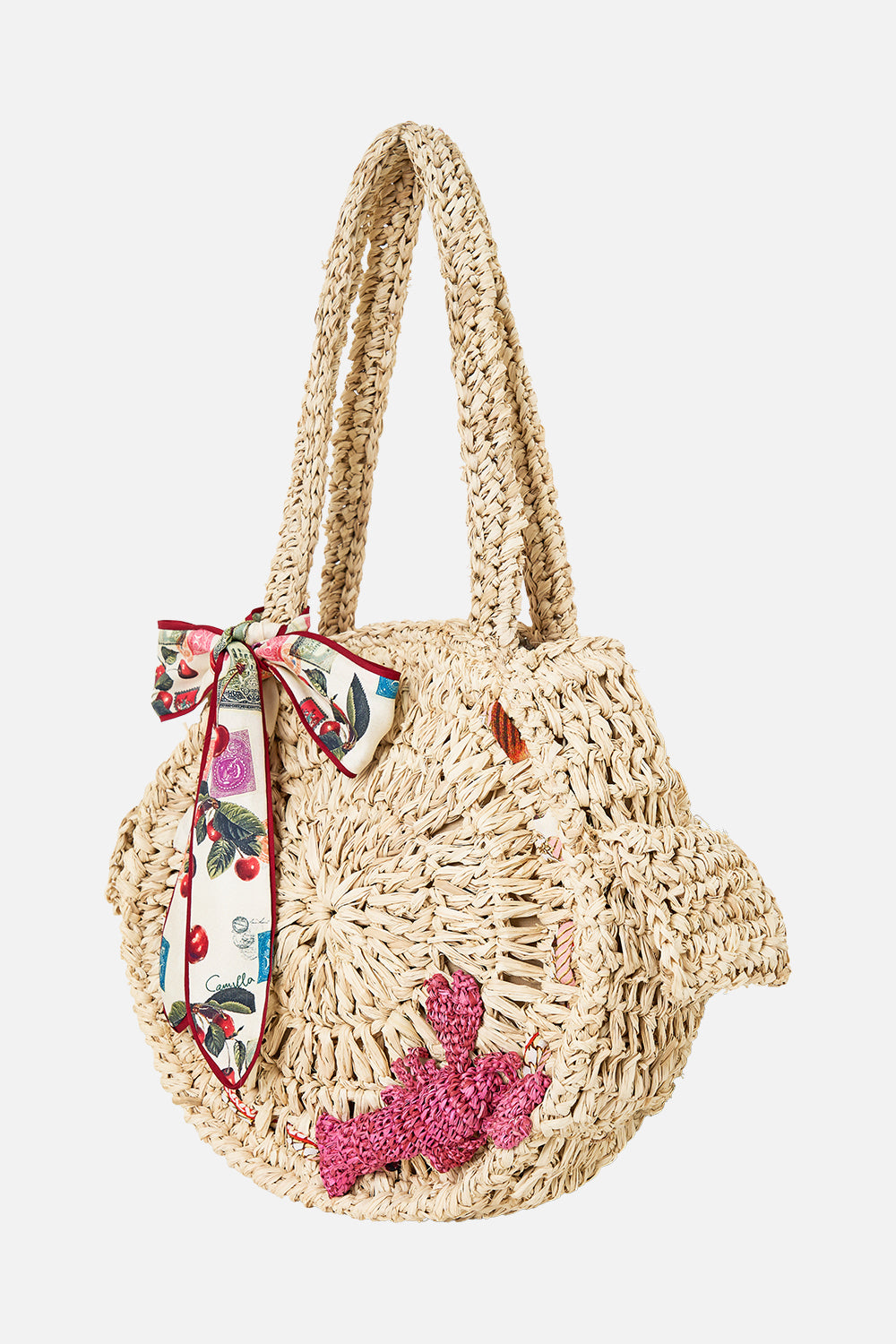 RAFFIA ROUND SHOULDER BAG WITH SCARF BOW NOTES FROM THE ROAD