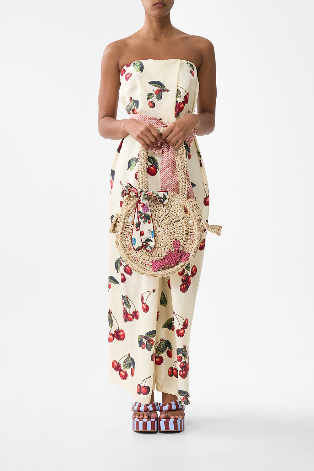 RAFFIA ROUND SHOULDER BAG WITH SCARF BOW NOTES FROM THE ROAD