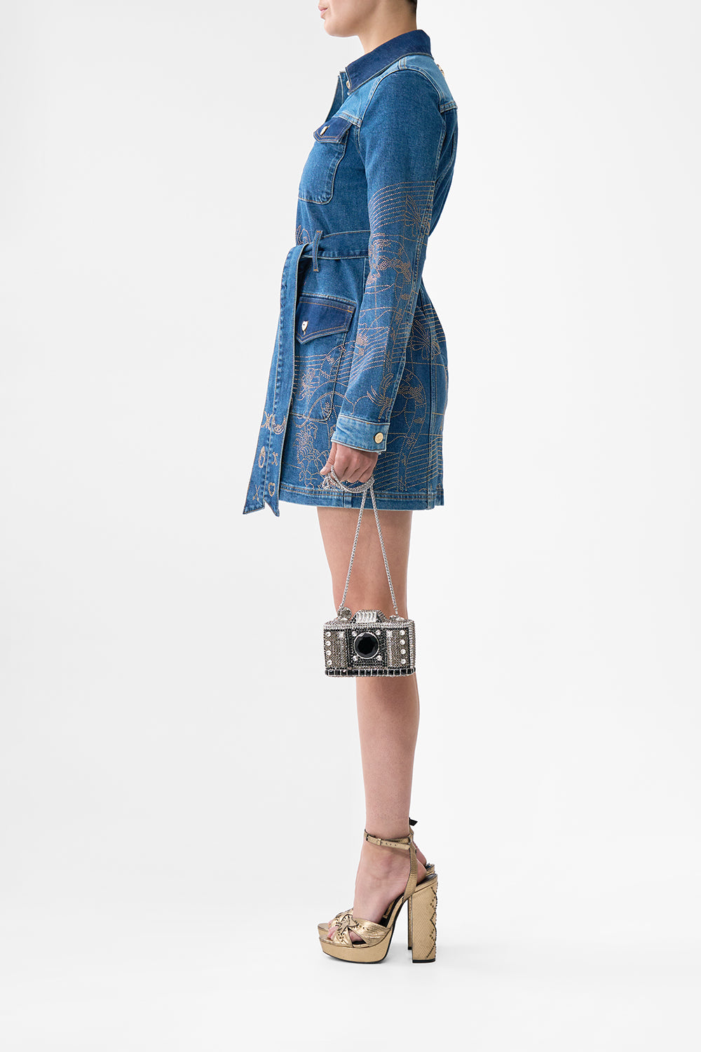 EMBELLISHED CRYSTAL CAMERA CLUTCH BAG CRYSTAL