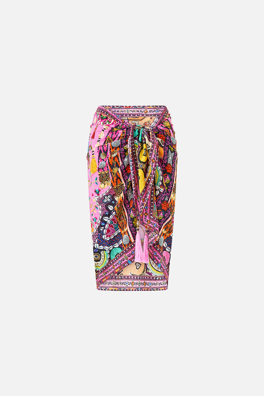 WOVEN SHORT SARONG WITH TASSELS PATCHWORK PANORAMA