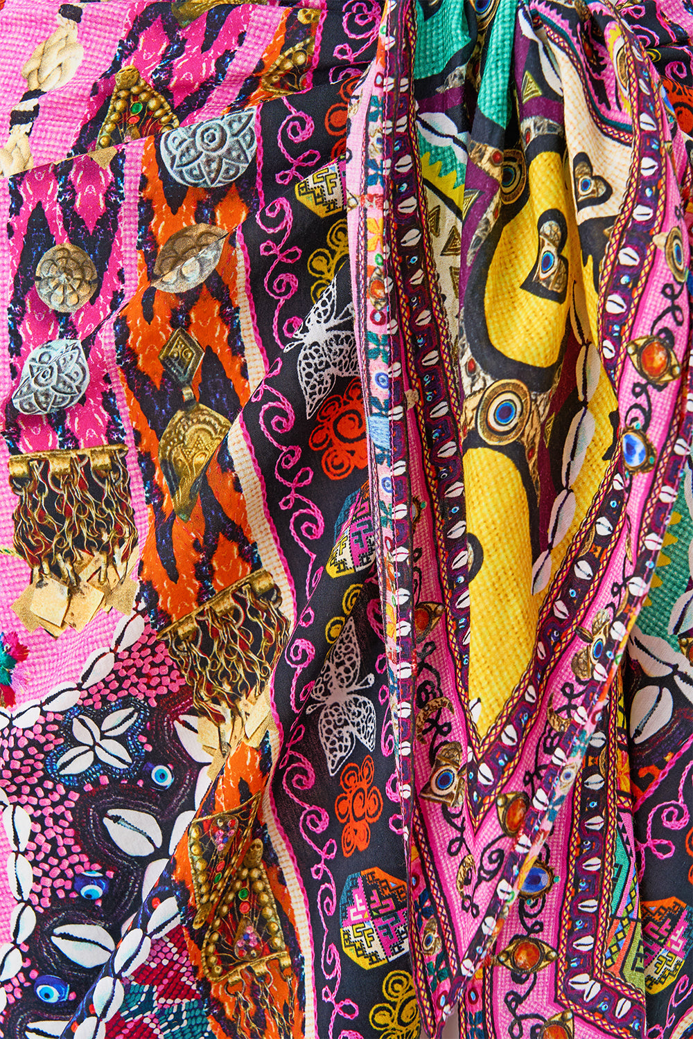 WOVEN SHORT SARONG WITH TASSELS PATCHWORK PANORAMA