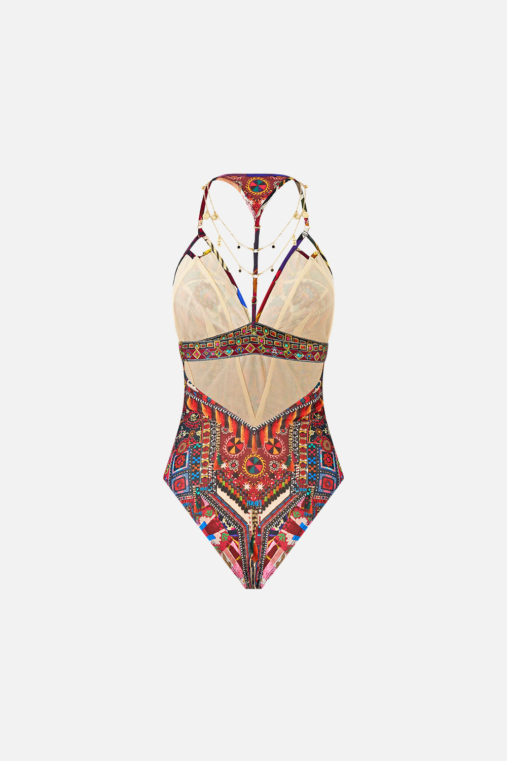 CHAIN DETAIL TRI BODYSUIT WITH MESH INSERTS PATCHWORK ALCHEMY