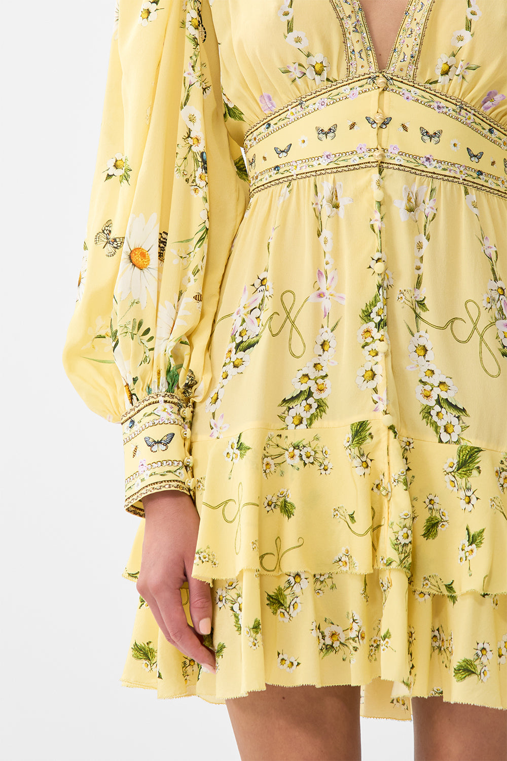 The CAMILLA Button Front Frill Dress in our Daisy Chains print.