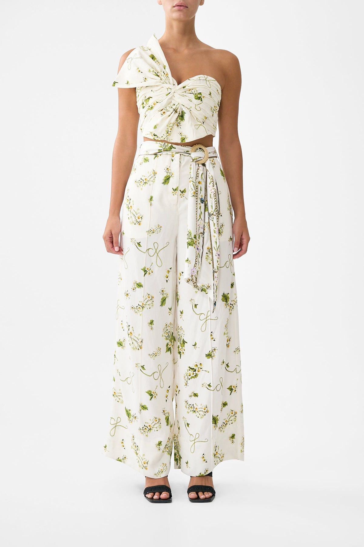 The CAMILLA Scarf Belt Wide Leg Pant in our Botanical Utopia print.