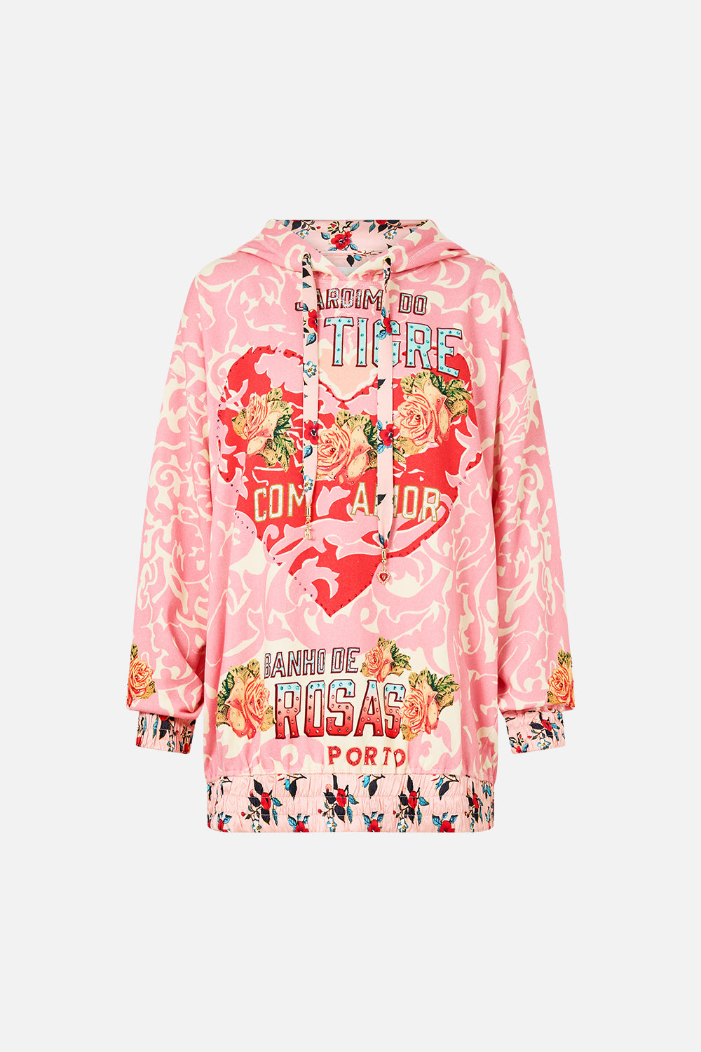 The CAMILLA Silk Band Oversized Hoodie With Pockets in our Pink Porto print.