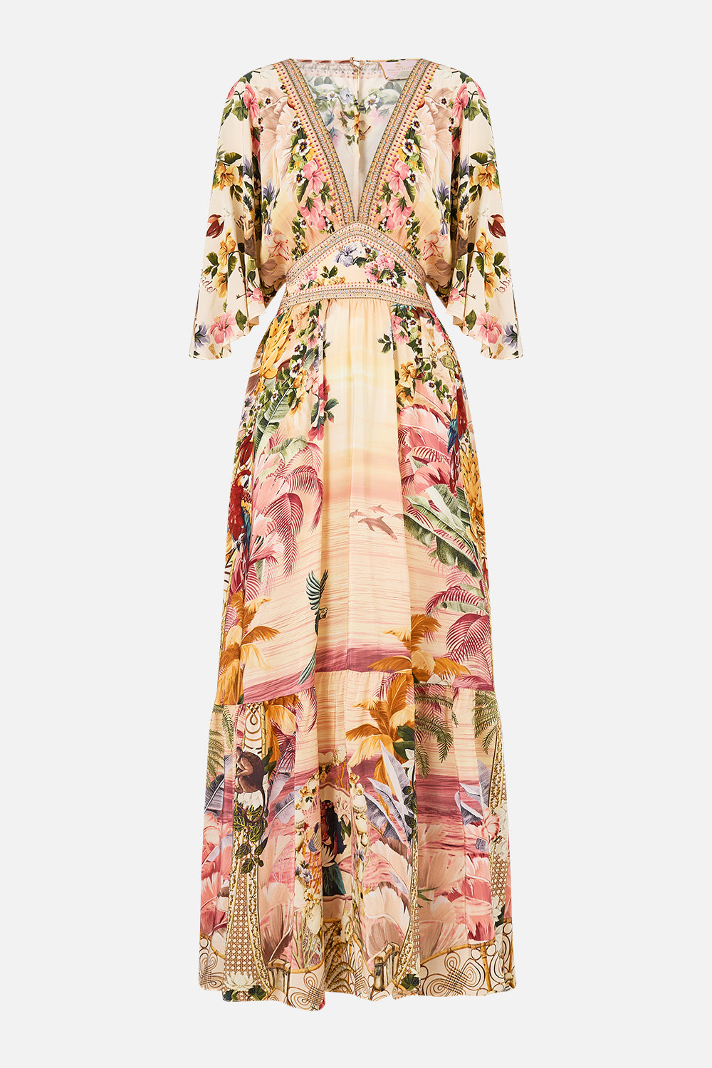 WAISTED DRESS WITH HEM RUFFLE WELCOME TO THE WHITE LOTUS