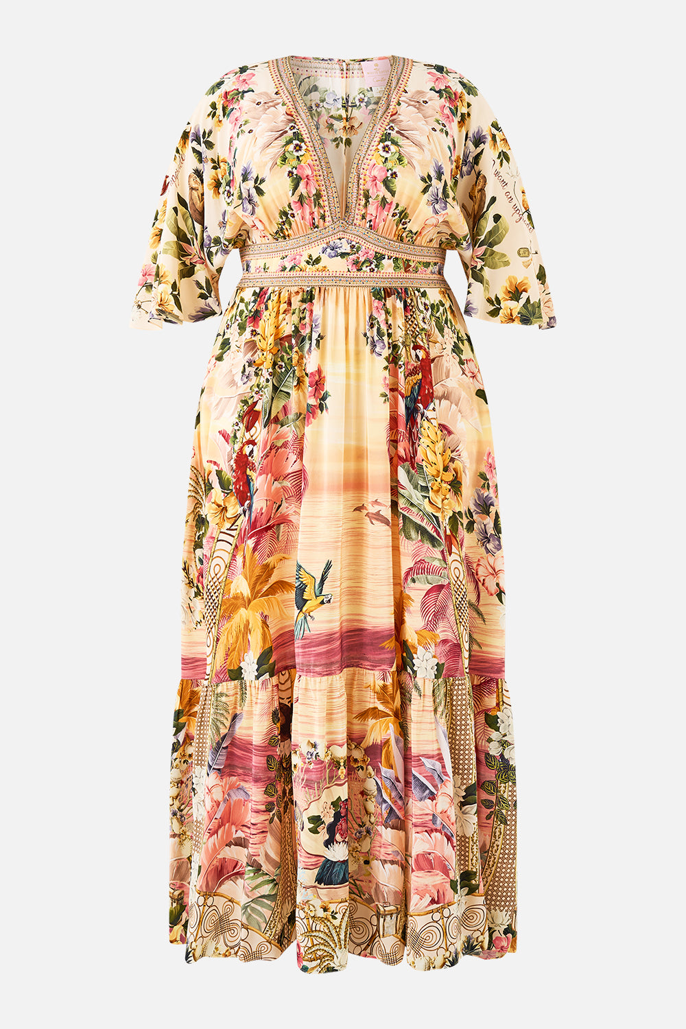 WAISTED DRESS WITH HEM RUFFLE WELCOME TO THE WHITE LOTUS