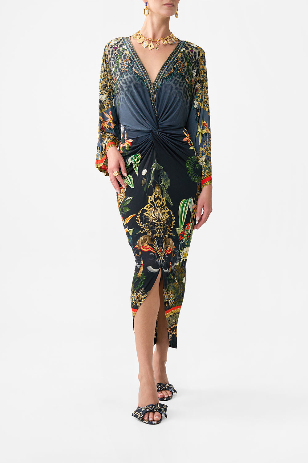 LONG SPLIT FRONT TWIST DRESS READY FOR MY WELCOME DRINK