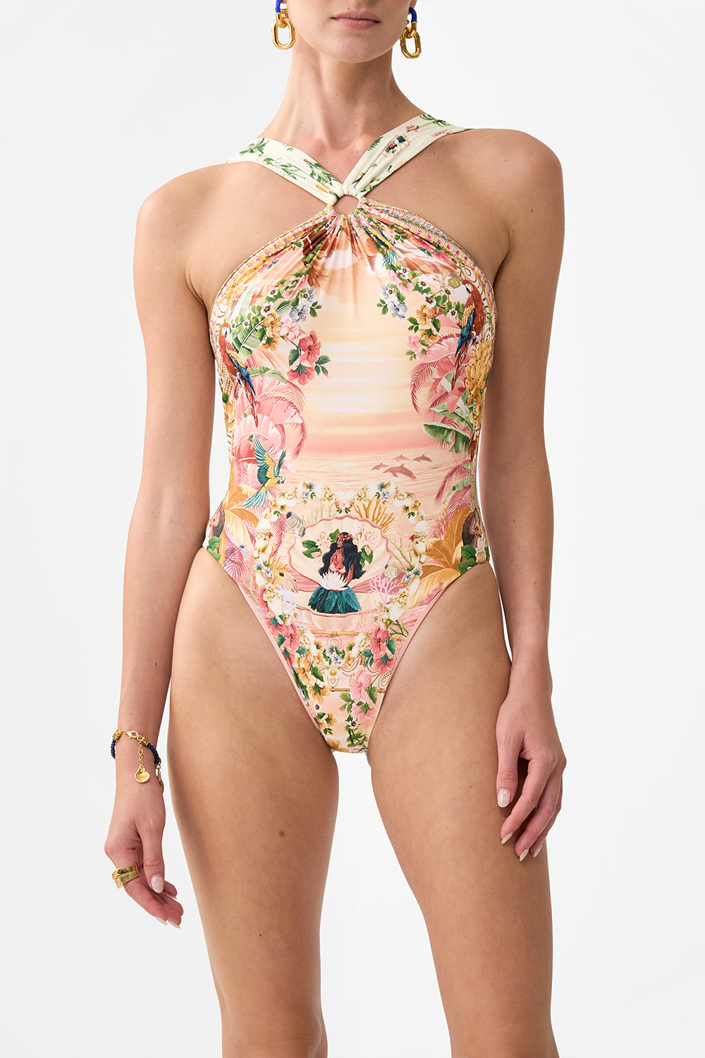 HIGH NECK ONE PIECE WITH TRIMS WELCOME TO THE WHITE LOTUS