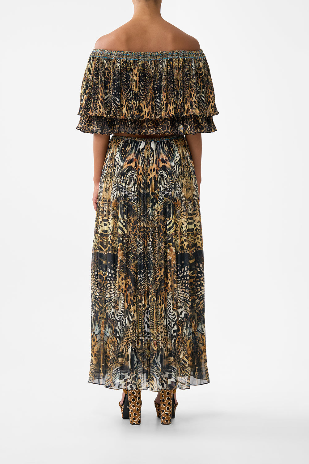 OFF SHOULDER SHORT SLEEVE PLEATED TOP FELINE FOLKLORE