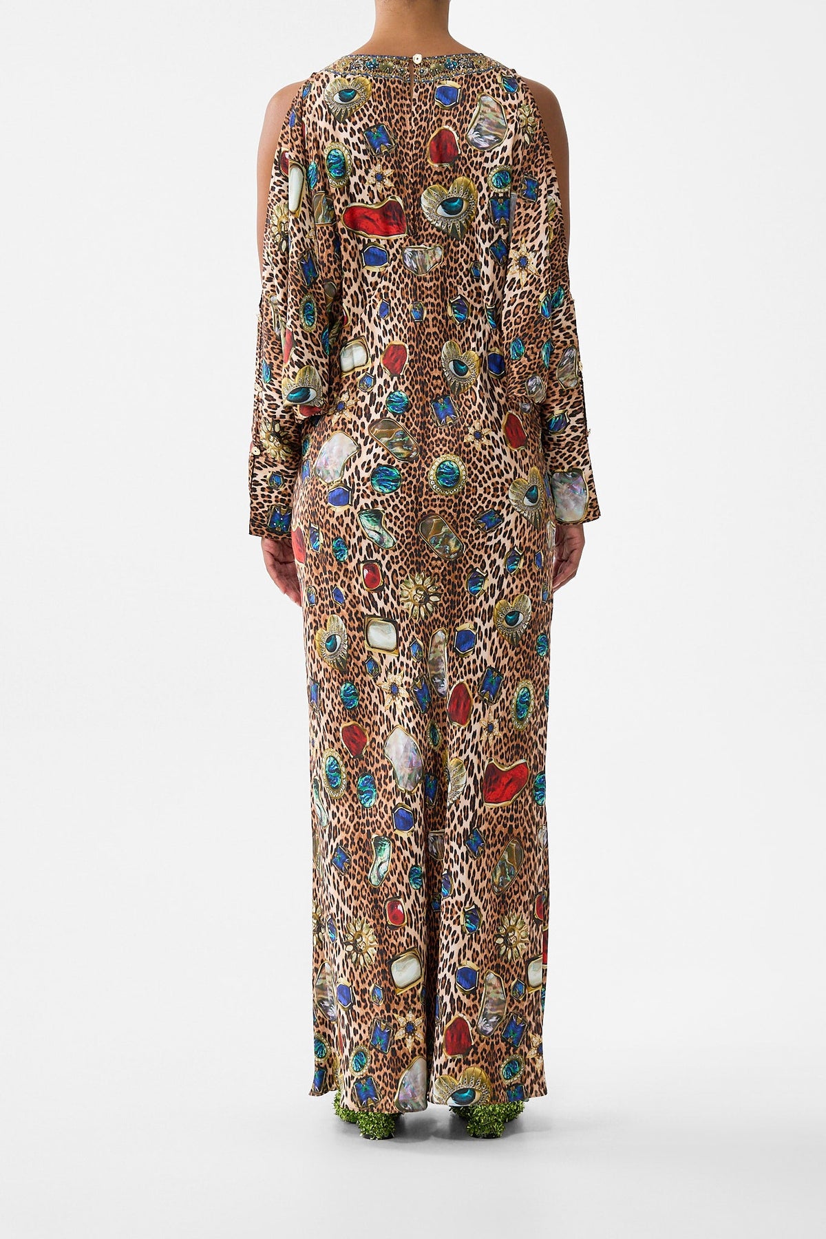 PLUNGE NECK DRAPED SHOULDER DRESS NAZAR NIRVANA