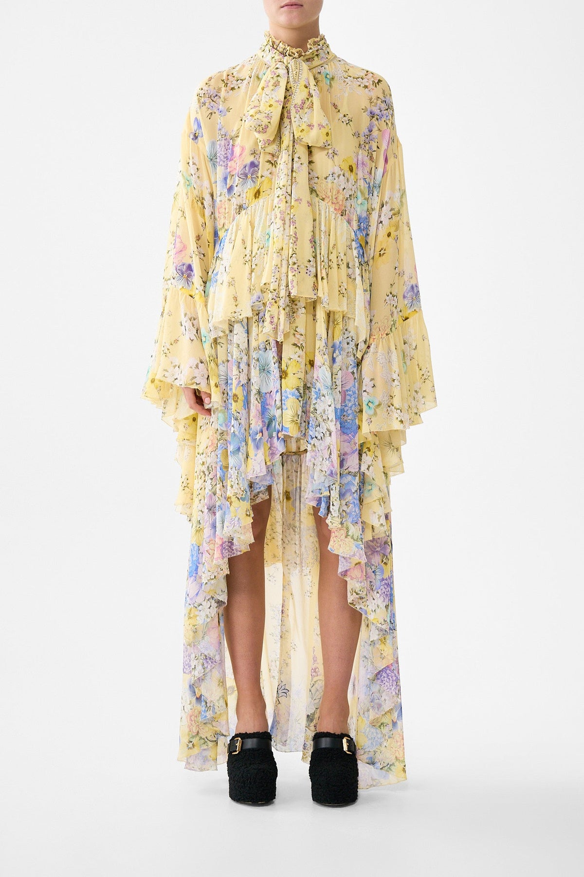 RUFFLE HIGH LOW DRESS WITH LONG SLEEVE DARLING BUDS