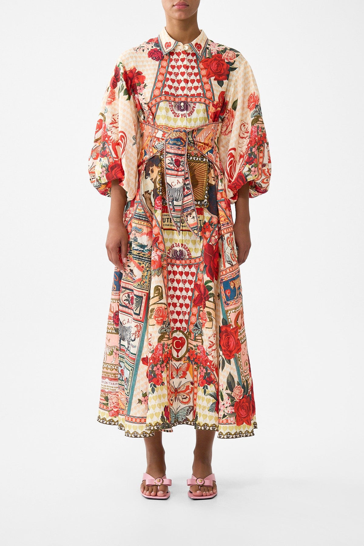 WAIST TIE SHIRT DRESS WITH BUBBLE SLEEVE HIGH CLASS HOOKAH