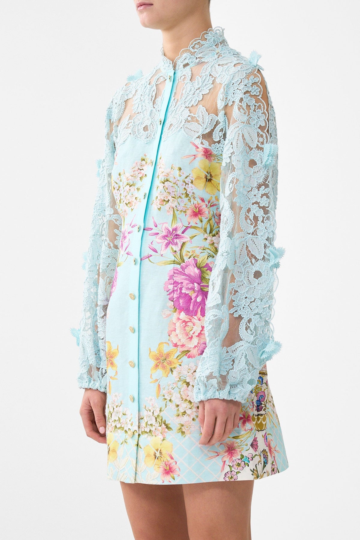 LACE SLEEVE MINI DRESS BAZAAR BLOOMS