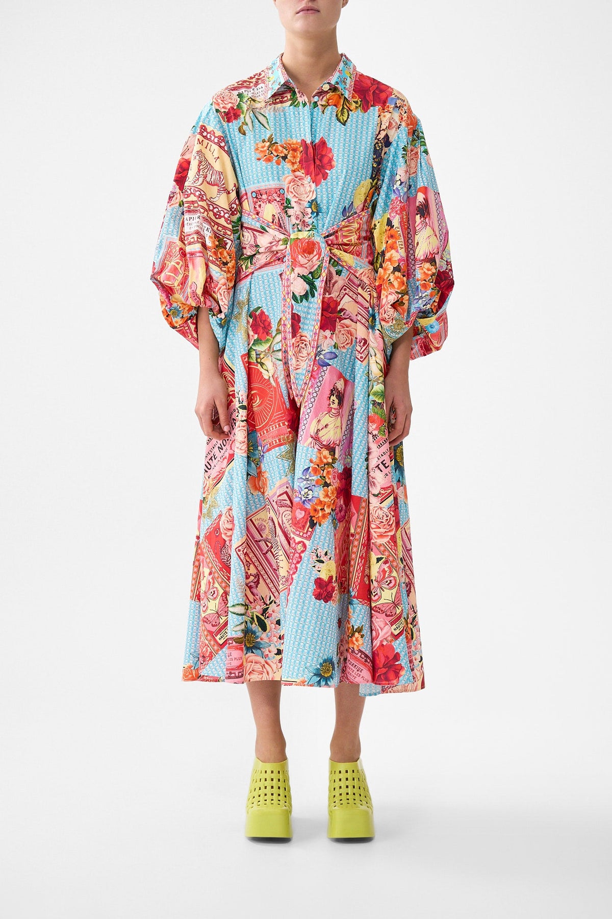 WAIST TIE SHIRT DRESS WITH BUBBLE SLEEVE PAPERS AND CURIOUS CAPERS