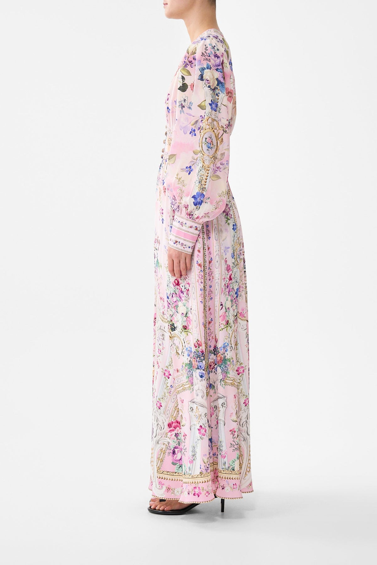 SHAPED WAISTBAND DRESS WITH GATHERED SLEEVES PALATIAL PASTELS