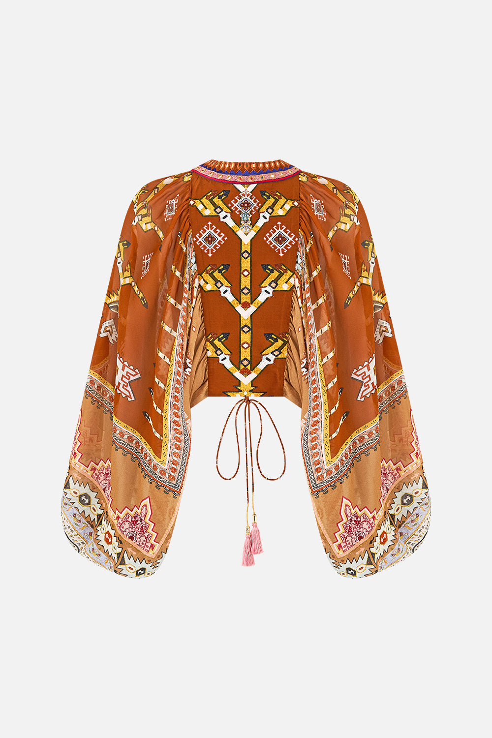 LACE UP FRONT BLOUSON SLEEVE BLOUSE FABRIC OF TIME